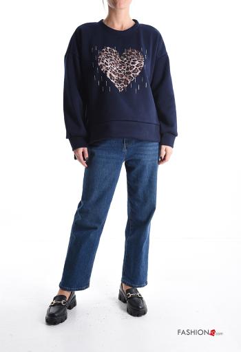 Felpa in Cotone maniche lunghe girocollo Fantasia cuore con strass - ph 5