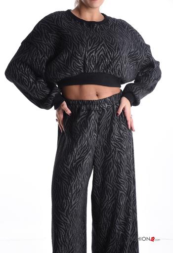 Abstract print long sleeve crew neck mini Sweater - ph 1