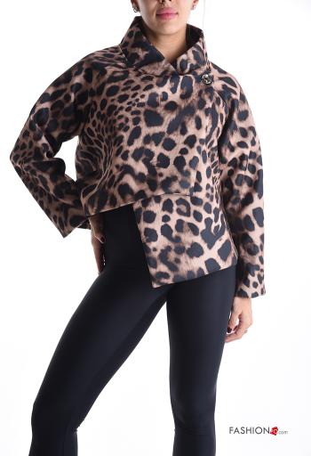 Animal print long sleeve asymmetrical Coat with buttons - ph 1