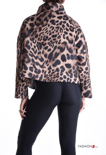 Animal print long sleeve asymmetrical Coat with buttons - ph 2