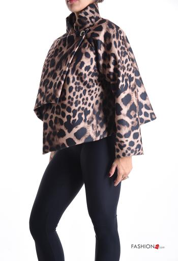 Animal print long sleeve asymmetrical Coat with buttons - ph 3