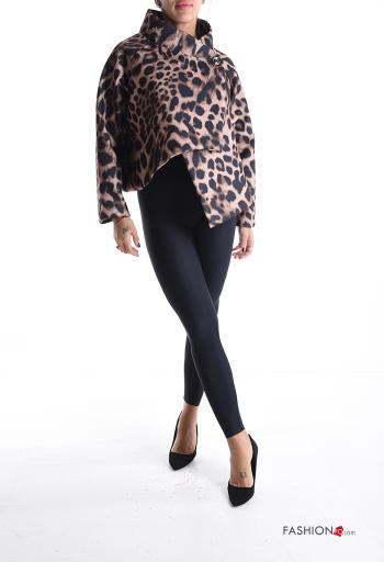 Animal print long sleeve asymmetrical Coat with buttons - ph 5