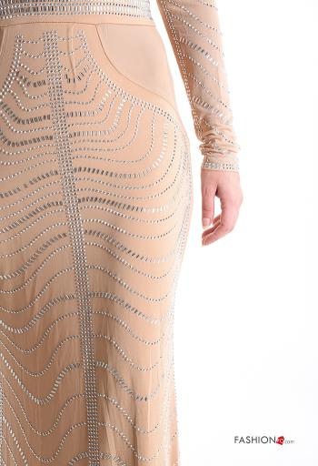 Abito maniche lunghe lungo con zip scollo a V con strass - ph 4