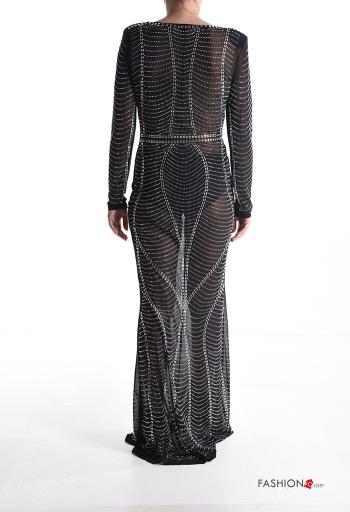 Abito maniche lunghe lungo scollo a V con strass - ph 2