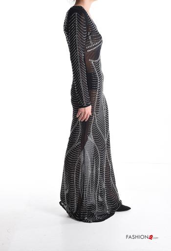Abito maniche lunghe lungo scollo a V con strass - ph 3