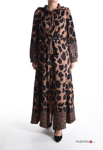 Animal print long sleeve Shirt dress with buttons with fabric belt - ph 1