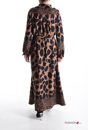 Animal print long sleeve Shirt dress with buttons with fabric belt - ph 2