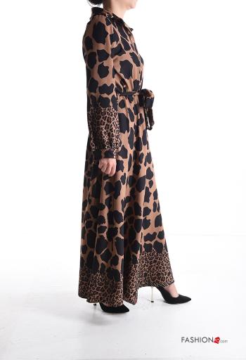 Animal print long sleeve Shirt dress with buttons with fabric belt - ph 3