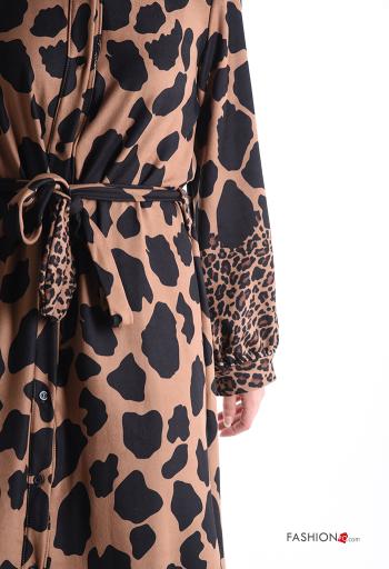Animal print long sleeve Shirt dress with buttons with fabric belt - ph 4