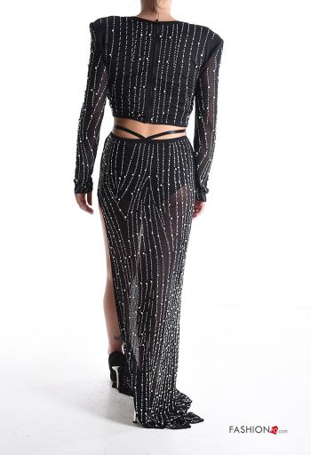 lange ärmel zweiteilige Set mit Reißverschluss mit schlitz mit Strasssteinen - ph 2