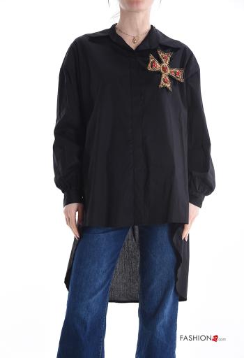 Camisa de Algodón asimetrico con cuello con botones con brillantes - ph 1