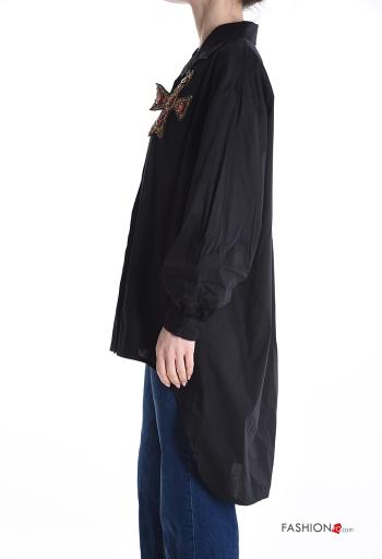 Camisa de Algodón asimetrico con cuello con botones con brillantes - ph 3