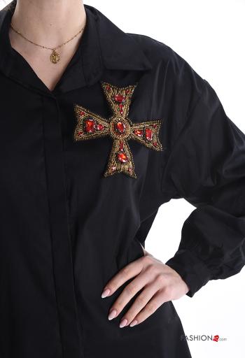 Camisa de Algodón asimetrico con cuello con botones con brillantes - ph 4