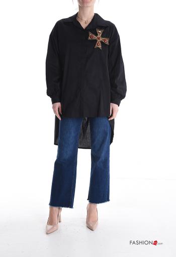 Camisa de Algodón asimetrico con cuello con botones con brillantes - ph 5