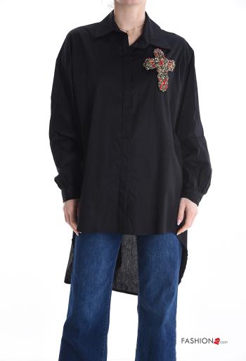 Chemise en Coton asymétrique à collet à boutons avec strass