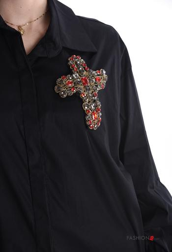 Camisa de Algodón asimetrico con cuello con botones con brillantes - ph 4