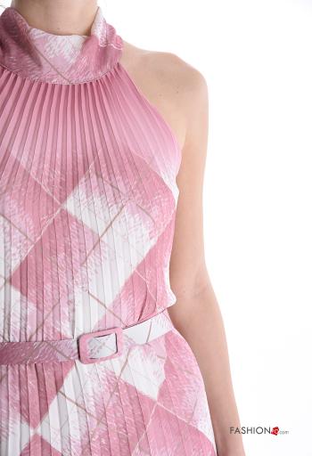 Abito plissé senza maniche Fantasia geometrica a collo alto con cintura con fiocco - ph 4