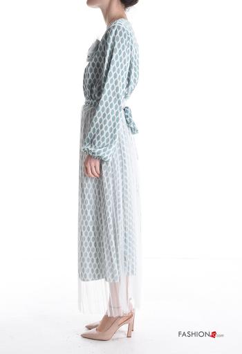 Abito girocollo tulle maniche lunghe Fantasia geometrica con cintura in stoffa - ph 3
