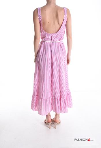 Abito in Cotone senza maniche scollato sulla schiena Fantasia righe con balze con corda - ph 2