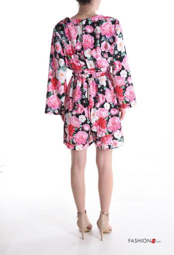 Floral long sleeve mini Jumpsuit with v-neck with fabric belt - ph 2