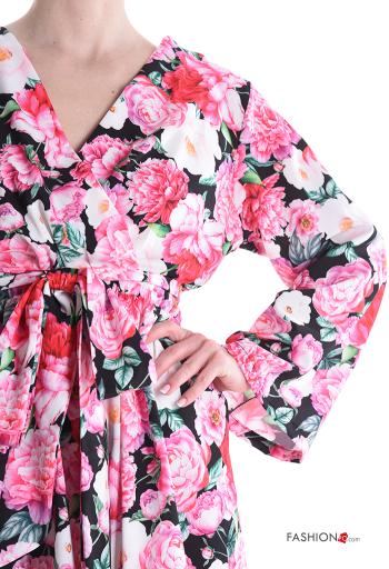 Floral long sleeve mini Jumpsuit with v-neck with fabric belt - ph 4