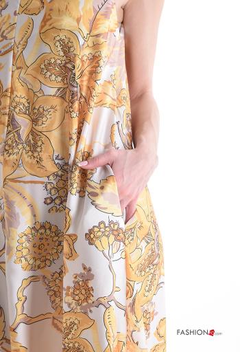 Blumenmuster ärmellos u-boot ausschnitt wide leg Overall mit Taschen mit Reißverschluss - ph 4