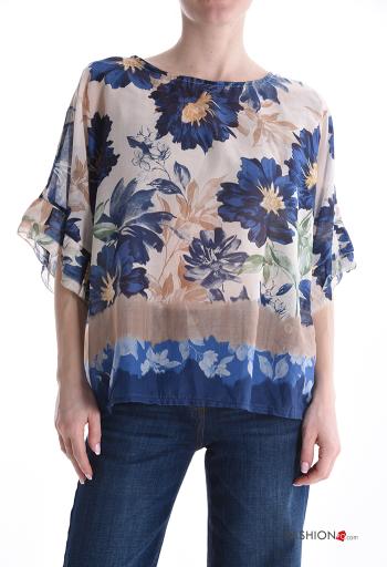 Blusa in Cotone girocollo Fantasia floreale maniche a tre quarti - ph 1