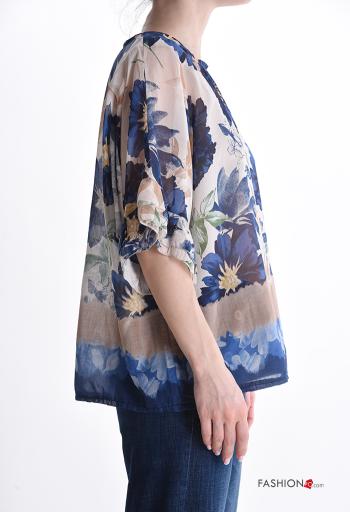 Blusa in Cotone girocollo Fantasia floreale maniche a tre quarti - ph 3
