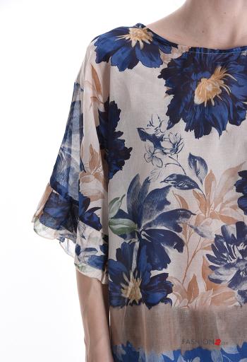Blusa in Cotone girocollo Fantasia floreale maniche a tre quarti - ph 4