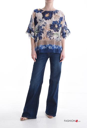 Blusa in Cotone girocollo Fantasia floreale maniche a tre quarti - ph 5