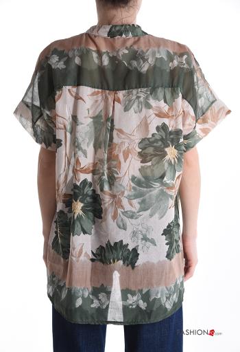 Blusa in Cotone maniche corte Fantasia floreale scollo a V - ph 2