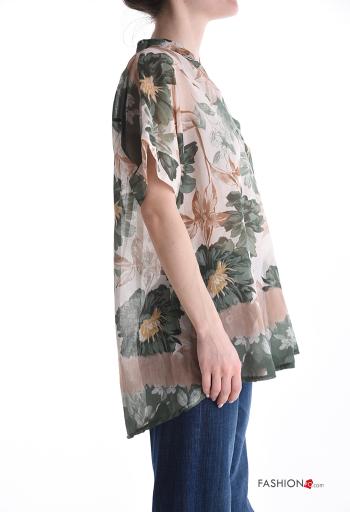 Blusa in Cotone maniche corte Fantasia floreale scollo a V - ph 3