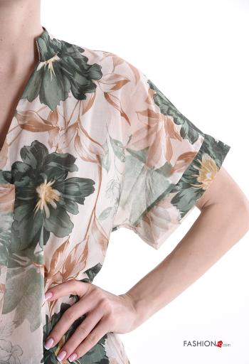 Blusa in Cotone maniche corte Fantasia floreale scollo a V - ph 4