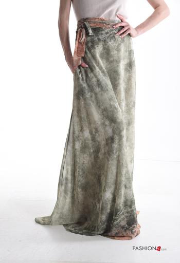 Abstrakte Muster Wickel- lange chiffon Rock mit Taschen