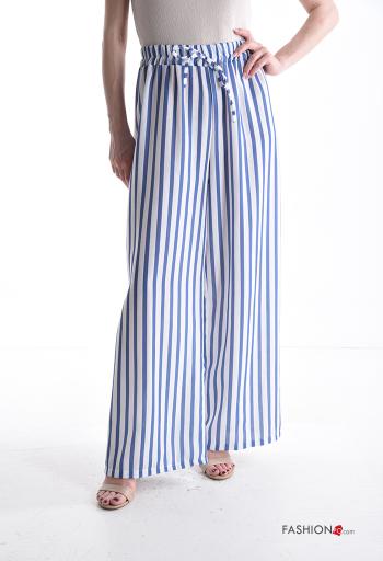 Pantalone in Cotone wide leg Fantasia righe con elastico