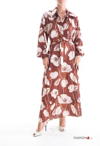 lange ärmel mit kragen Kleid mit Gürtel mit Knöpfen