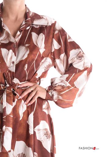 lange ärmel mit kragen Kleid mit Gürtel mit Knöpfen - ph 4