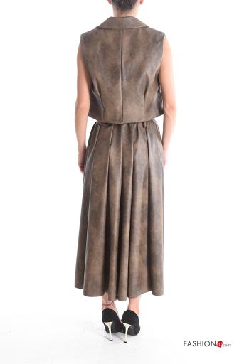 Coordinato senza maniche con elastico scollo a V con cintura con bottoni - ph 2