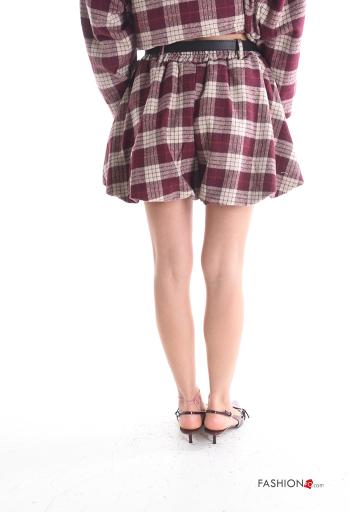 Pantaloncino Short in Cotone Fantasia tartan con elastico con cintura con tasche - ph 2