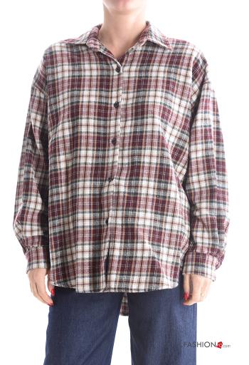 Camisa de Algodón manga larga con cuello Estampado tartán con botones - ph 1