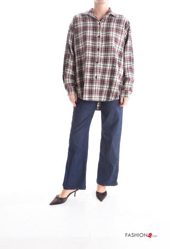 Camisa de Algodón manga larga con cuello Estampado tartán con botones - ph 5