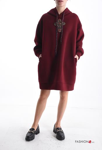 Felpa in Cotone maniche lunghe con strass con cappuccio