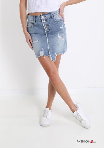 denim Cotton Mini skirt with buttons with pockets