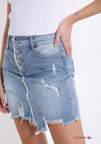 Minigonna in Cotone denim con bottoni con tasche - ph 4