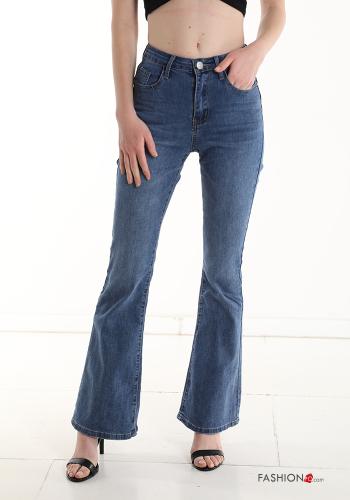 ausgestellte hoher Taille Jeans aus Baumwolle mit Taschen