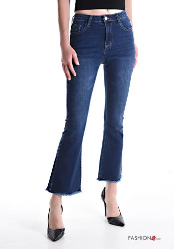 flared Cotton Jeans with pockets with fringe