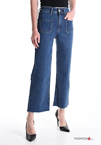 raw hem finish Cotton Jeans with pockets