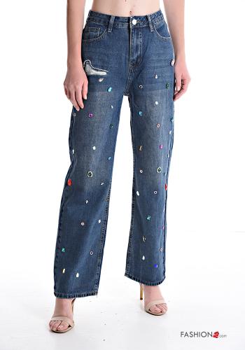 Cotton Jeans with pockets with rhinestones