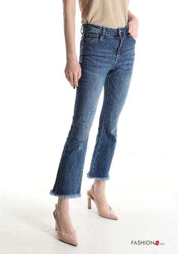 Jeans in Cotone a zampa con tasche con frange