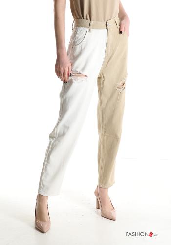 Jeans in Cotone strappati a collo alto con tasche - ph 1